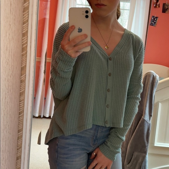 Women’s Blue V-neck Sweater - Picture 3 of 5